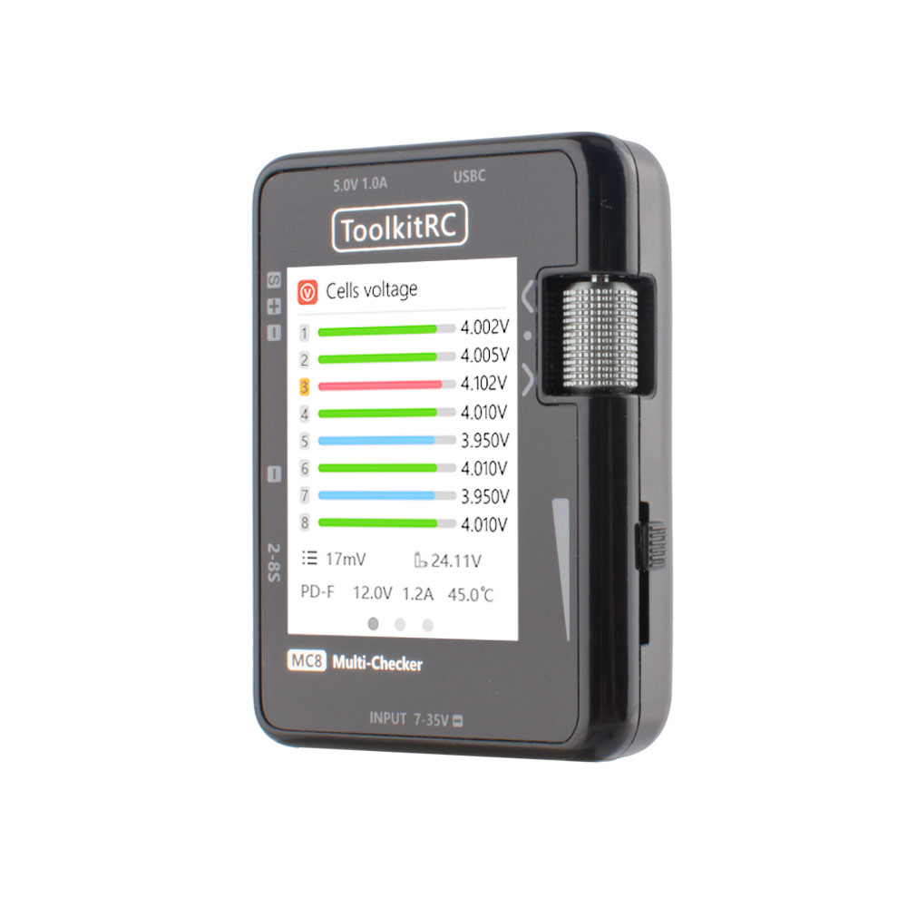 ToolkitRC MC8 SC100 Mini Size  - مراجعة Drone Battery Voltage Checker وسعره