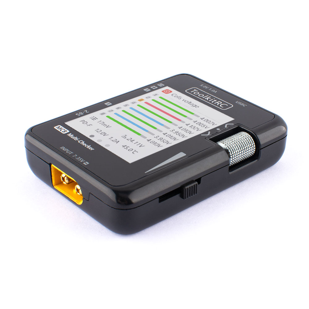 ToolkitRC MC8 SC100 Mini Size  - مراجعة Drone Battery Voltage Checker وسعره