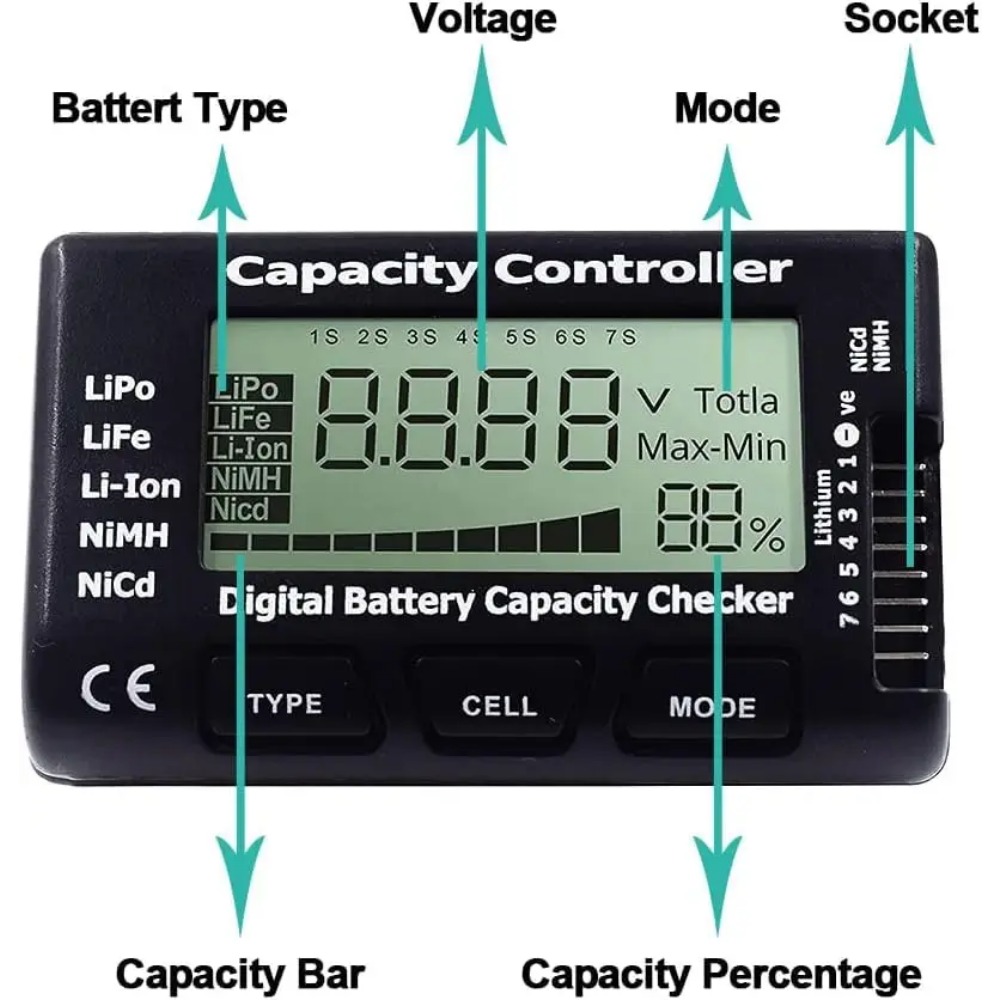 Handheld Battery Capacity Chec - مراجعة Drone Battery Voltage Checker وسعره