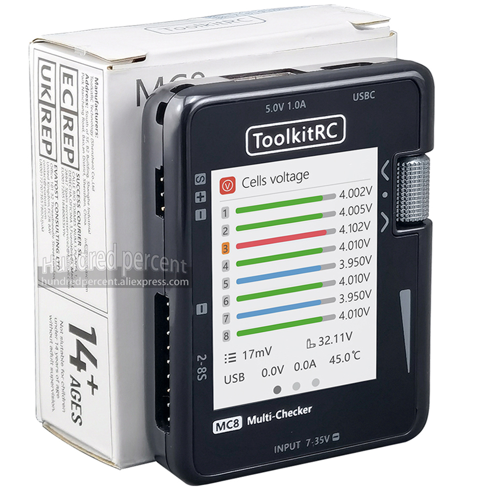 ToolkitRC MC8 Mini Size Cell c - مراجعة Drone Battery Voltage Checker وسعره