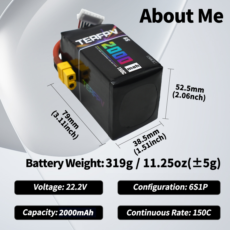 TERFPV 6S 22.2V 2000mAh 150C/3 - مراجعة Drone Battery 6S وسعره