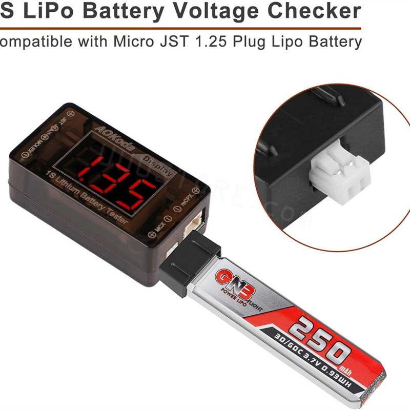 AOKoda AOK-041 1S LiPo Battery - مراجعة Drone Battery Voltage Checker وسعره